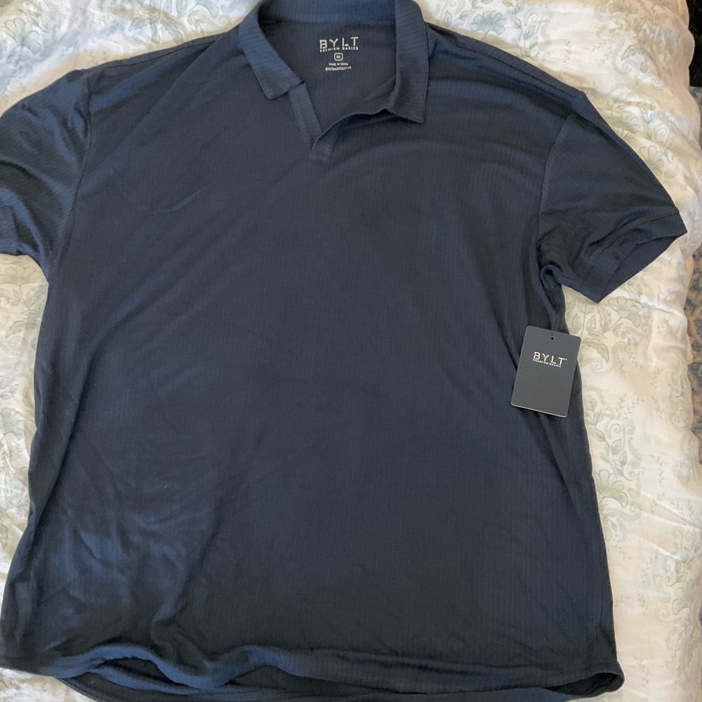 BYLT Men's Ribbed Short Sleeve Open V Polo Size 3XL In Navy - Picture 5 of 12